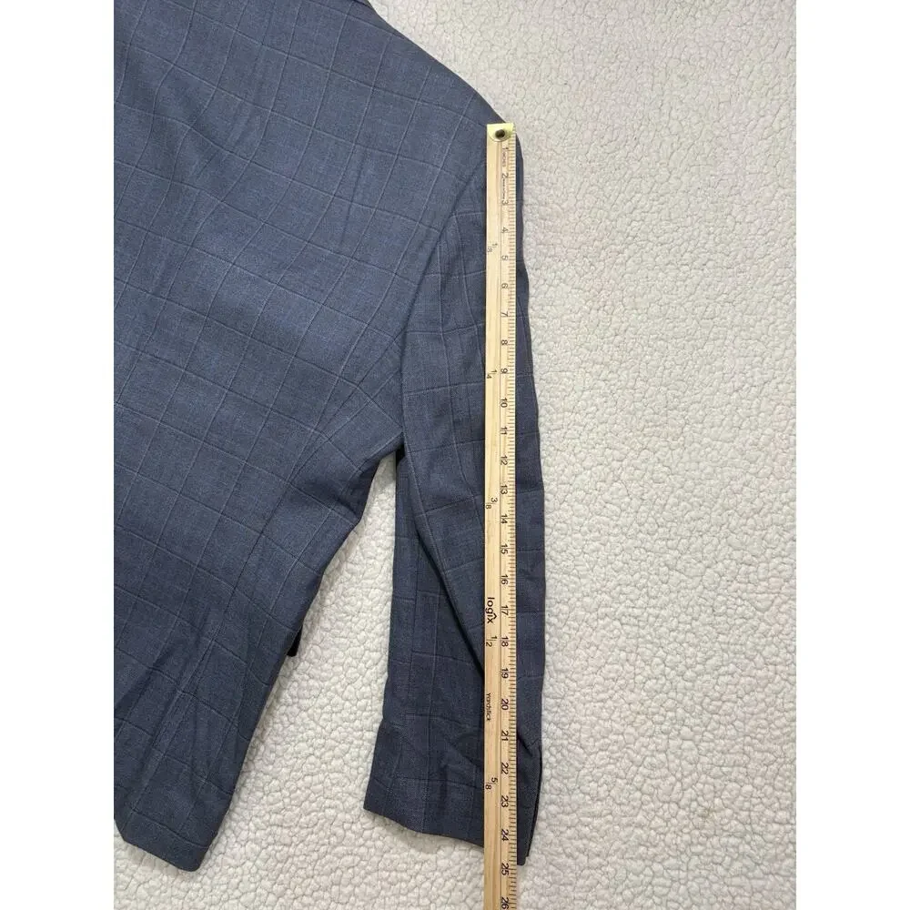 Lauren Ralph Lauren Blazer‎ 42R Blue Windowpane Single Vent Silk Wool Blend